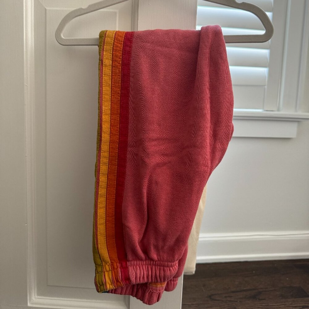 Aviator Nation 6 Stripe Sweatpants in Pink/Serape Rainbow